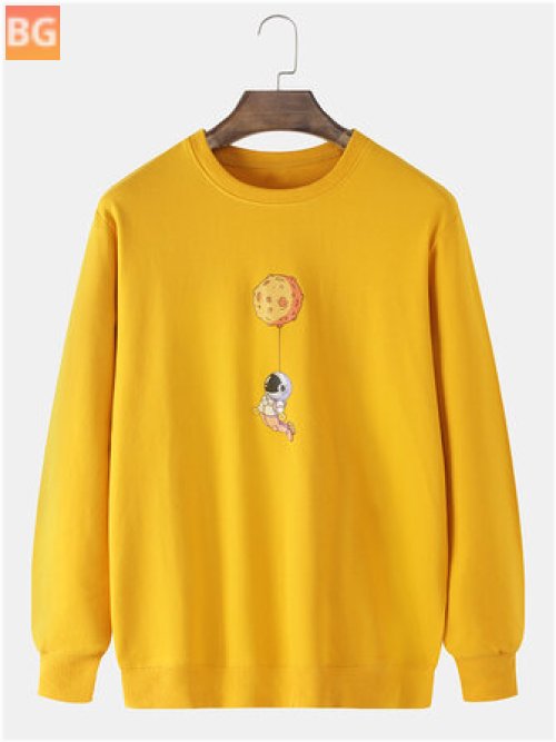 Cartoon Astronaut Print Cotton Sweatshirt for Men