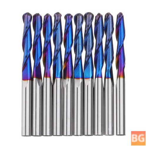 Drillpro 10pcs 3.175mm Shank Blue Coated Spiral Ball Nose End Mill - 0.8-3.175mm CNC Milling Cutters