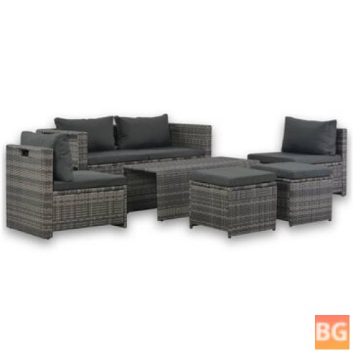 Garden Set with Cushions - Poly Rattan Gray