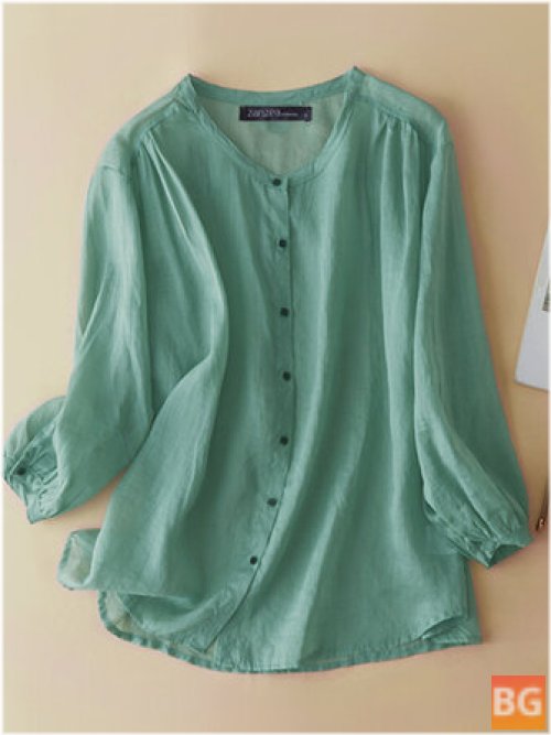 Button Front Blouse with V-Neck
