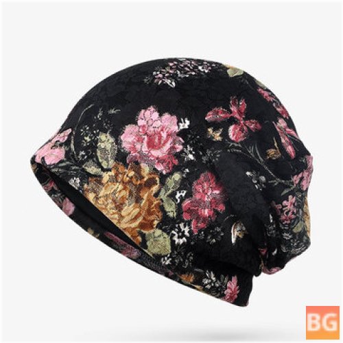 Women's Flower Cotton Lace Beanie Hat - Ethnic Vintage - Good Elastic Breathable Turban Caps