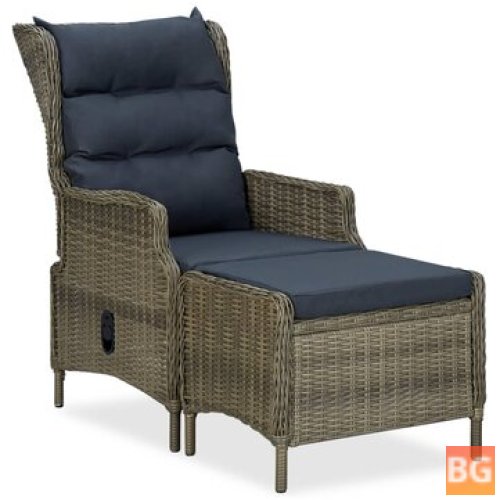 Padded Garden Chair with Footstool Rattan Brown