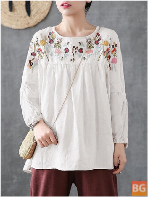 Women's Casual Cotton Blouse with Embroidery