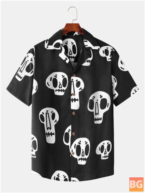 Short Sleeve Shirt with Men's Skeleton Print