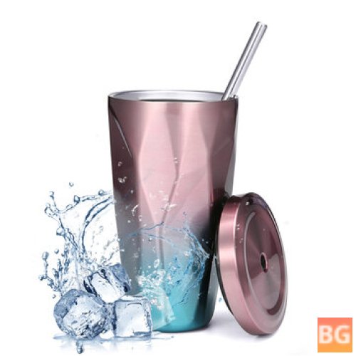 Coffee Tumbler with Straw and Brush - Stainless Steel