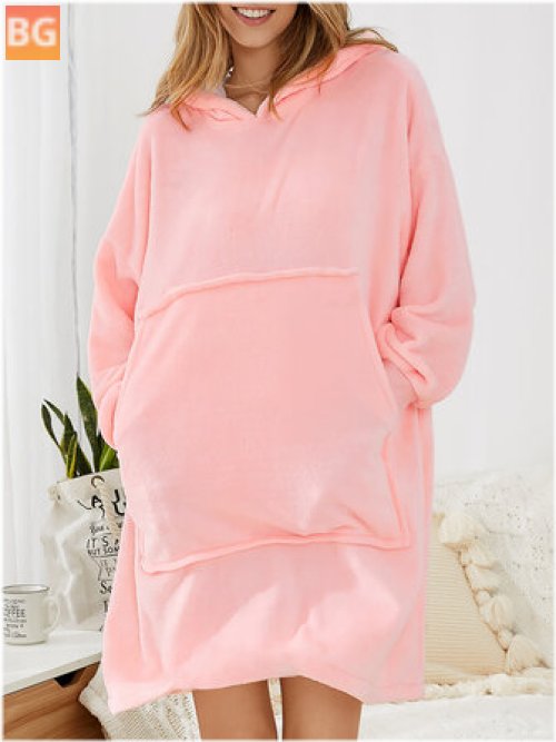 Women's Flannel Thicken Blanket Hoodie - Cozy Oversized Robe With Pocket