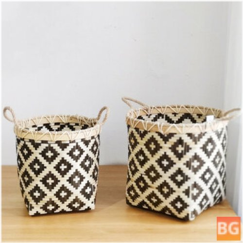 Large Capacity Storage Basket for Woven Bamboo Storage Bucket Handle Flower Pot Vase Toy Holder