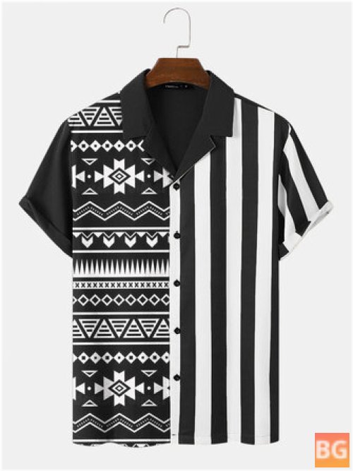 Short Sleeve Shirts - Mens Geometric & Striped Patchwork