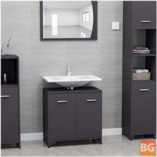 Gray Bathroom Cabinet with a Blue Mirror