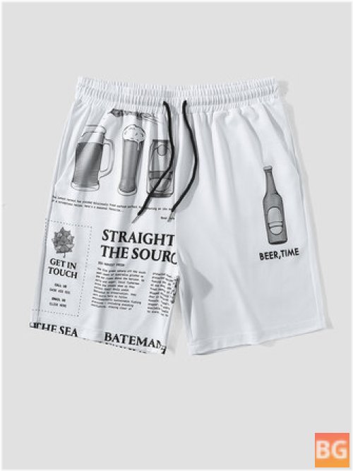 Shorts With Pocket - Mens Beers Newspaper Print