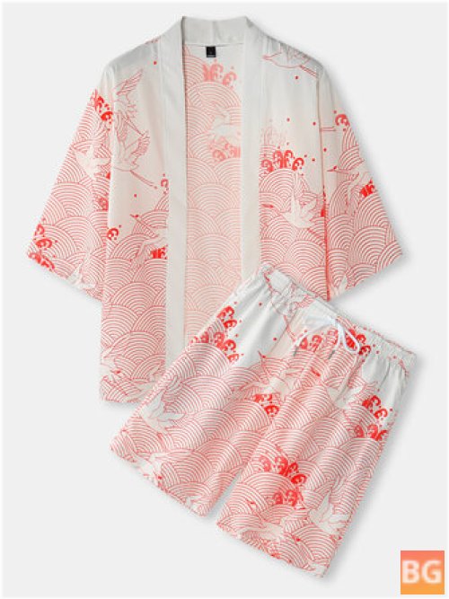 Kimono Clothes Outfit with Crane Pattern