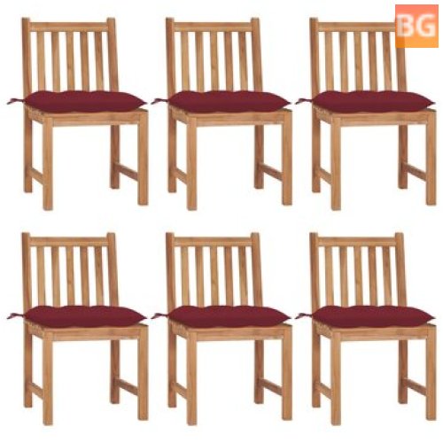 6 Garden Chairs with Cushions in Solid Teak