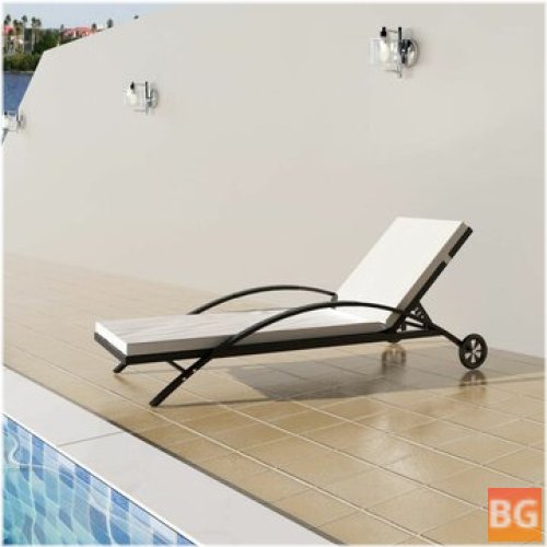 Sun Lounger - Cushion & Wheels - Poly Rattan Black Outdoor Furniture
