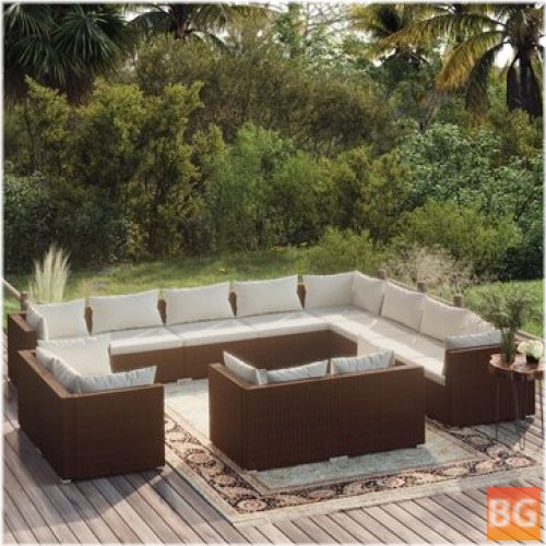 Lounge Set with Cushions - Poly Rattan Brown