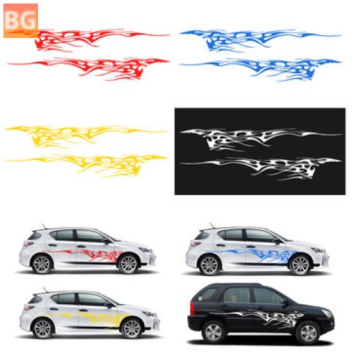 Car Body Graphics Vinyl Decals - 1 Pair, 102x14 Inches, Blue/Red/Yellow/White
