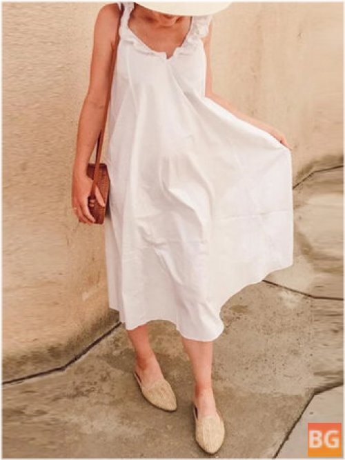 Women's Sleeveless Ruffles Solid Color A-line Maxi Dress