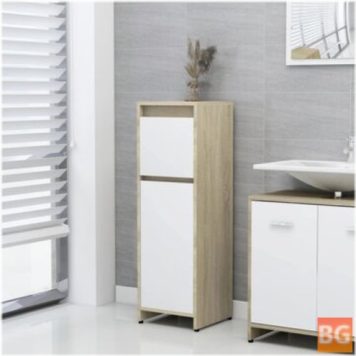 Bathroom Cabinet with White and Oak Wood Print