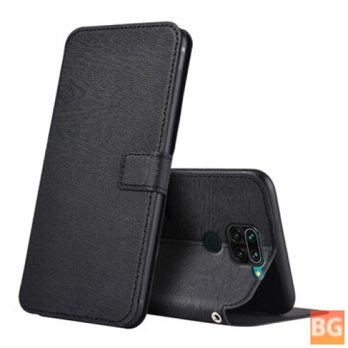 Wood Flip Stand with Card Slot and Shockproof Cover for Xiaomi Redmi Note 9 / Redmi 10X