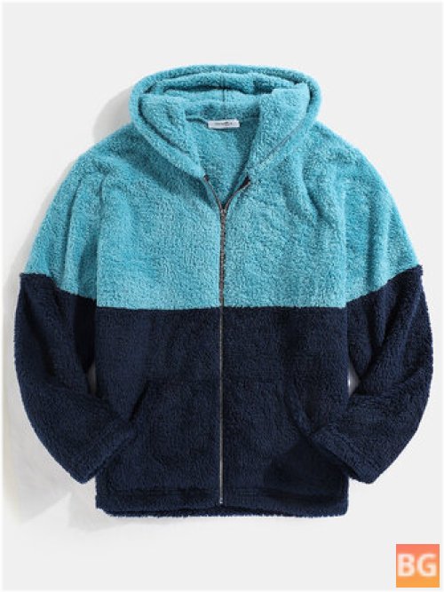 Teddy Hoodie with Contrast Stripes and Csaual Pattern