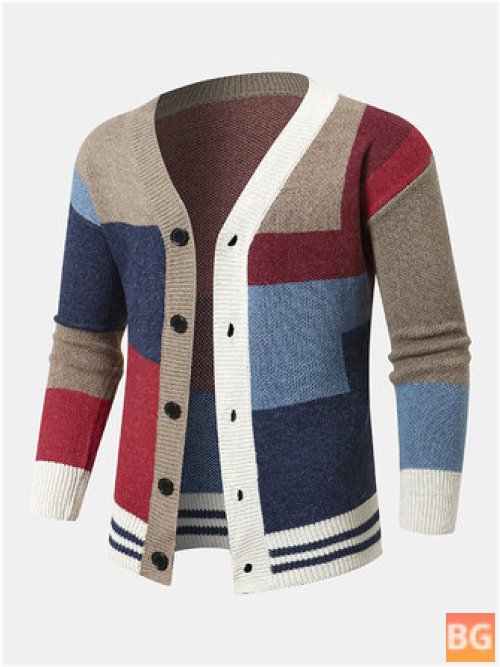 Color-Blocked Button V-neck Sweaters for Men