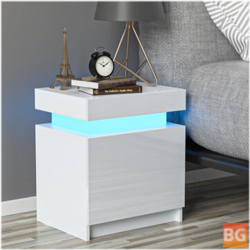Hommpa 2 Nightstand - Table with LED Light Bedside Cabinet - Modern Design