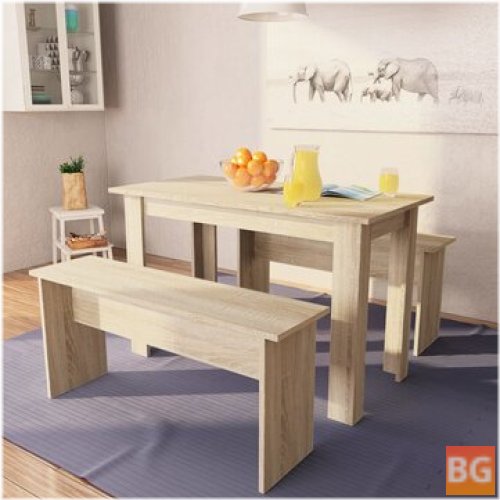 Oak Dining Table with Bench and Chairs in Chipboard Color