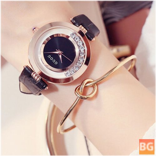 GUOU 8039 Fashion Women's Watch - Luxury Full Steel Glitter Diamond Leather Strap