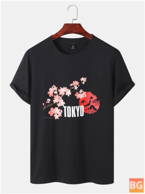 Short Sleeve T-Shirts with Cherry Blossom Print