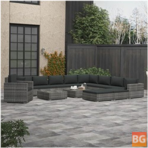 Garden Set with Cushions and Rattan Gray