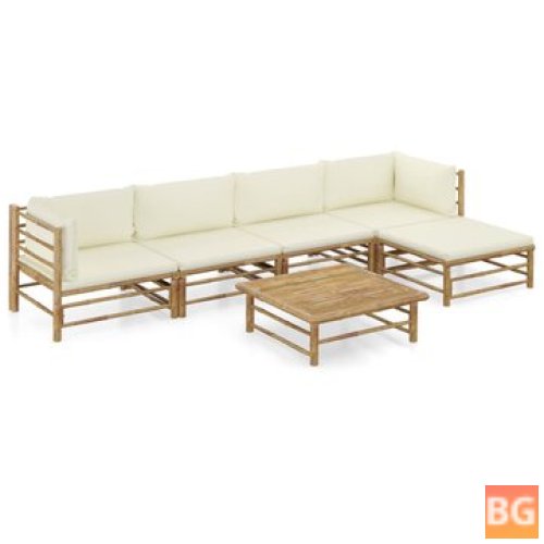 Garden Lounge Set with Cream Cushions and Bamboo