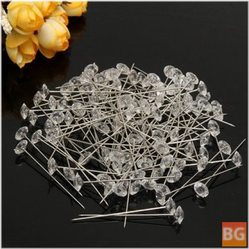 100PCS Clear Diamante Flowers Pins for Wedding Bouquet Supplies - Diamond Corsage Florist Craft
