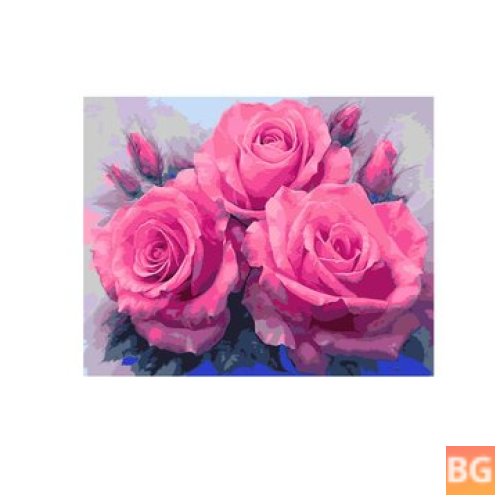 Pink Roses Flowers Hanging Pictures Home Wall Decoration Supplies - Wooden Framed Paint by Number