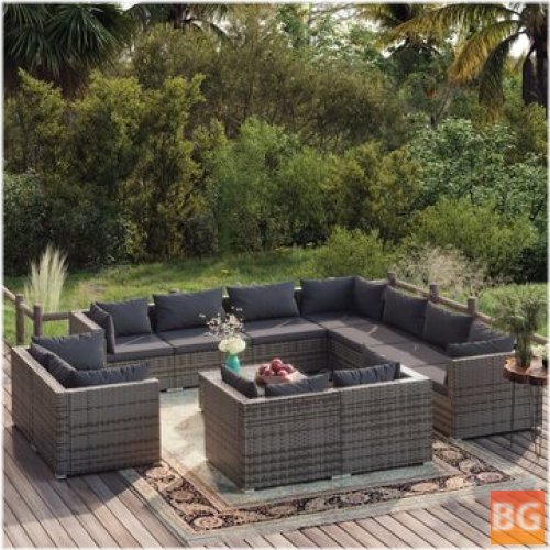 Lounge Set with Cushions and rattan Gray