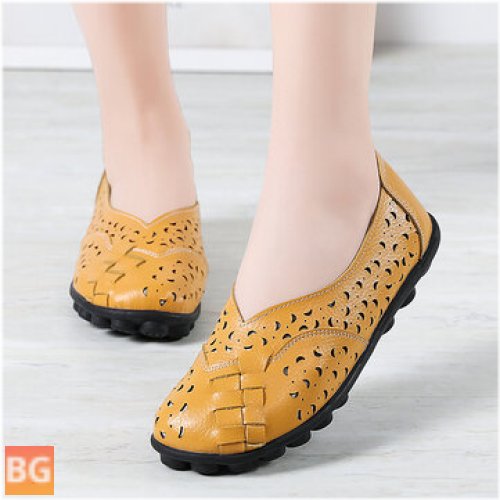 Women's Flats with Hollow Sole - Comfort Leather