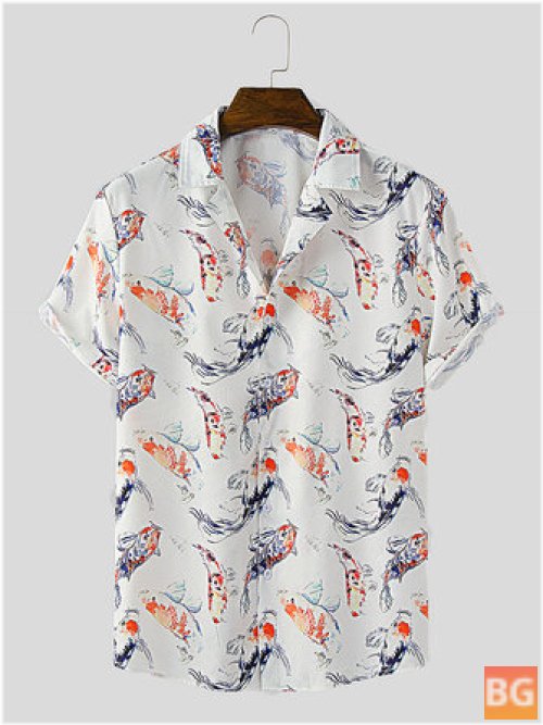 Short Sleeve Shirt with Fish Ink Design