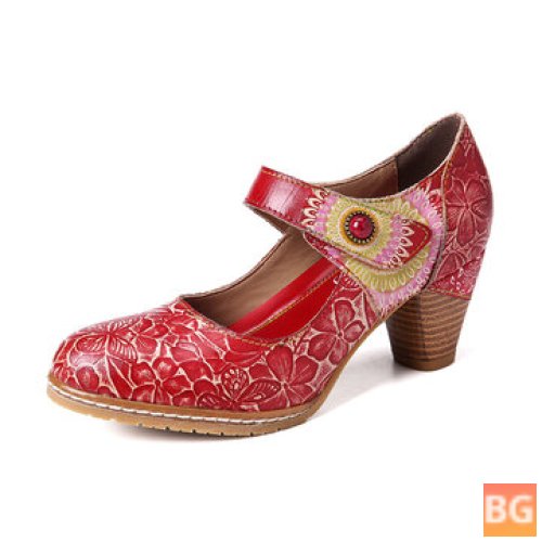 Embossed Leather Ankle Strap for Women