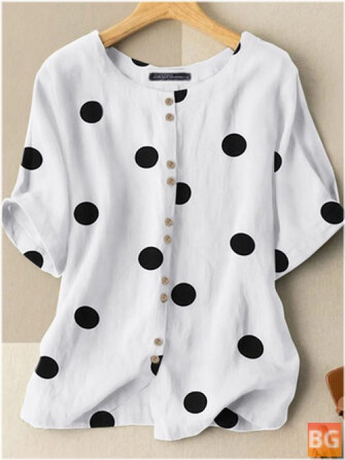 Front-Zipper Blouse with Dot Print Button