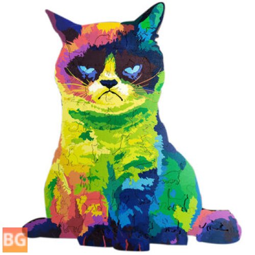 Wooden Rainbow Cat Puzzle - Cartoon Animal Shape