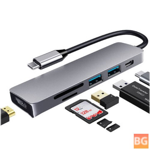 6-in-1 Type-C Hub with HDMI, USB3.0, PD3.0, and SD/TF Card Reader