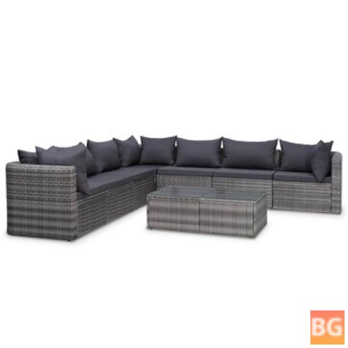 Garden Lounge Set with Cushions and Rattan Gray