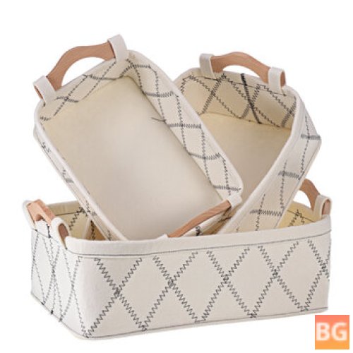 Wooden Handle Felt Receiving Basket - Simple Sorting Storage Bags for Cosmetic Fabric Storage