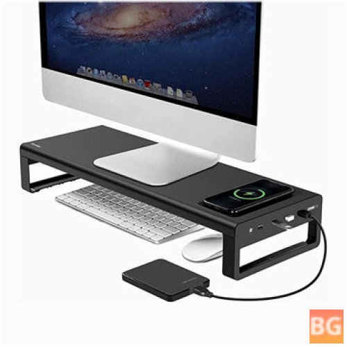 Monitor Riser with Wireless Charging, 4 USB 3.0 Ports