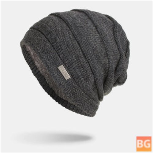 Beanie Hat with Wool and Velvet Striping - Outdoor Warm