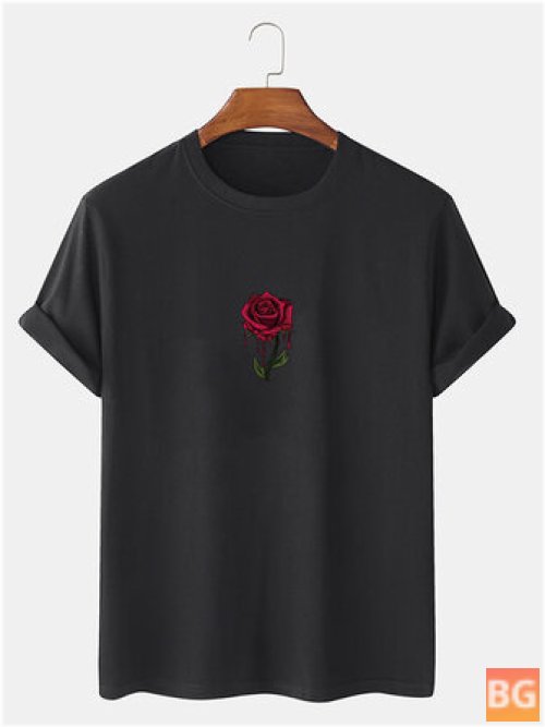 Rose Print Men's Casual T-Shirt in 100% Cotton