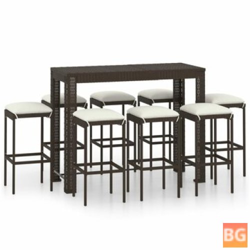 Garden Bar Set with Cushions - Poly Rattan Brown