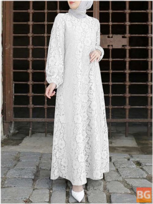 Cotton Lace Abaya Kaftan Midi Dress for Women