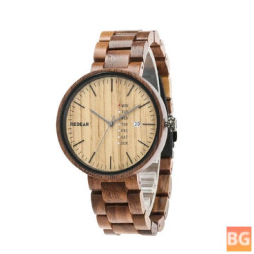 Date Watch with Wooden Strap and Quartz Movement