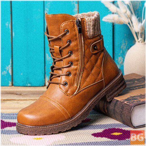 Women's Casual warm-lined combat boots with side zip closure