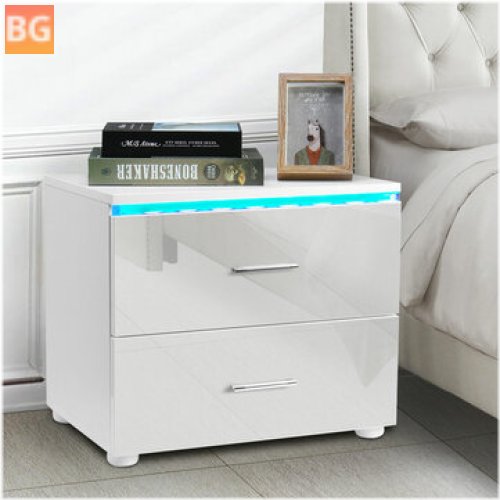 Woodyhome LED Nightstand with Glossy Drawer - White