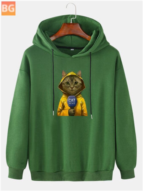 T-Shirt with Cartoon Cat on Hoodie